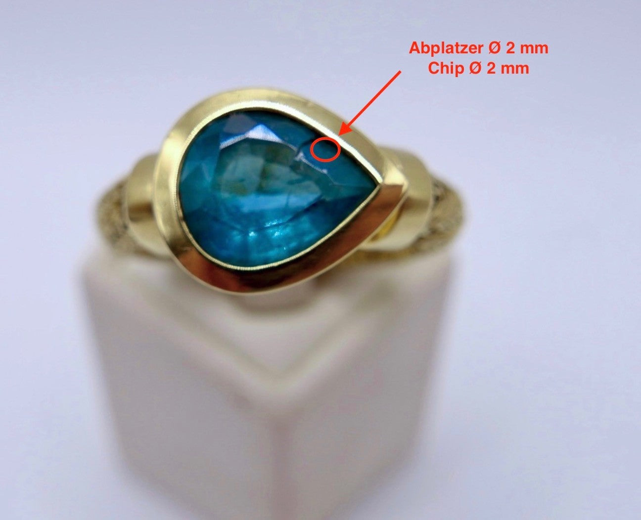 Unikat Goldring 750er Tropfen Turmalin Indikolith Blau Grün Zopfmuster 3,5 Ct