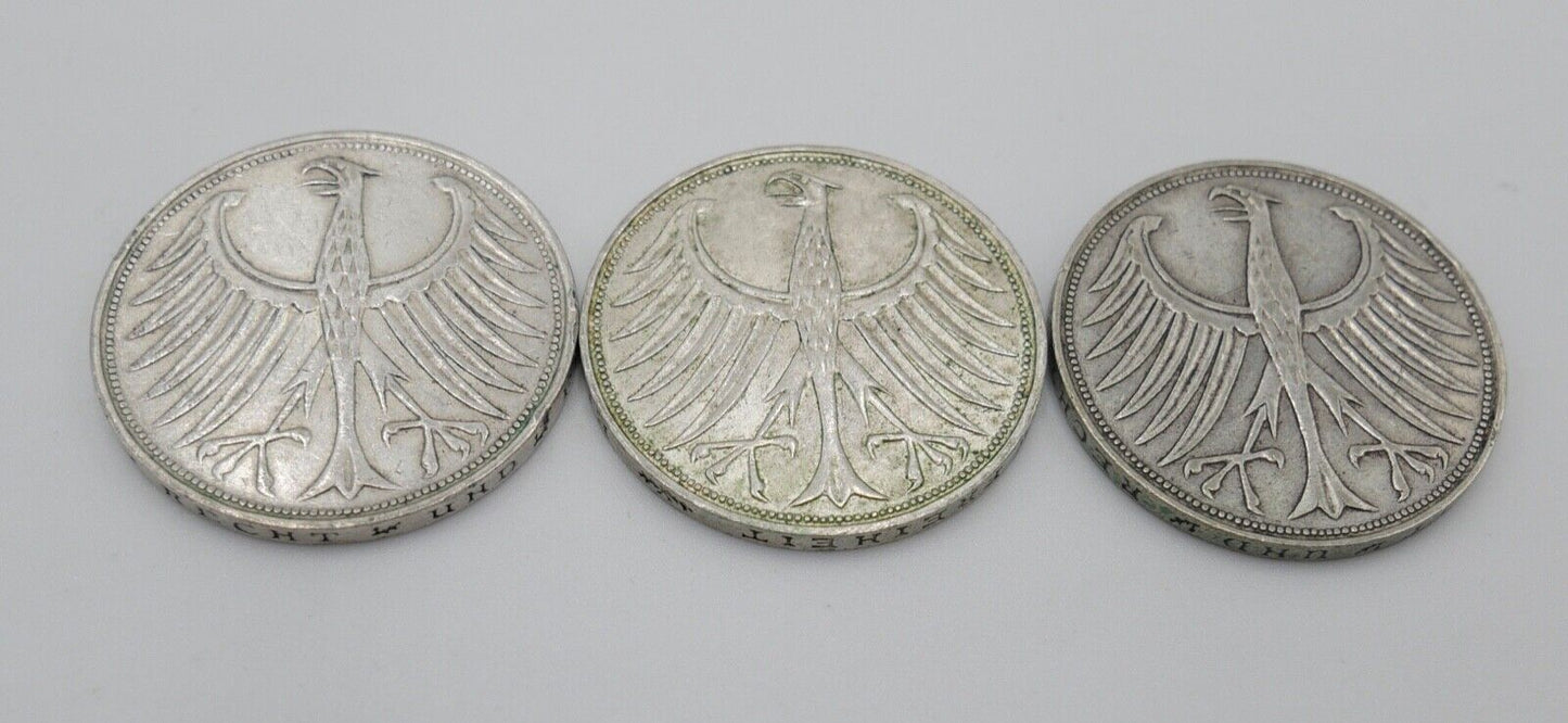 3x 5 DM 1963 J.387 Silbermünzen Silberadler Heiermann D F J