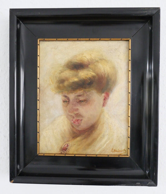 Gemälde Öl auf Leinwand Portrait einer Frau " C. Huberts " 38,5x33 cm gerahmt