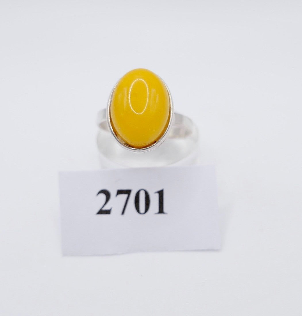 Silberring mit großem gelben Bernstein Cabochon 925 Silber Vintage Gr. 59