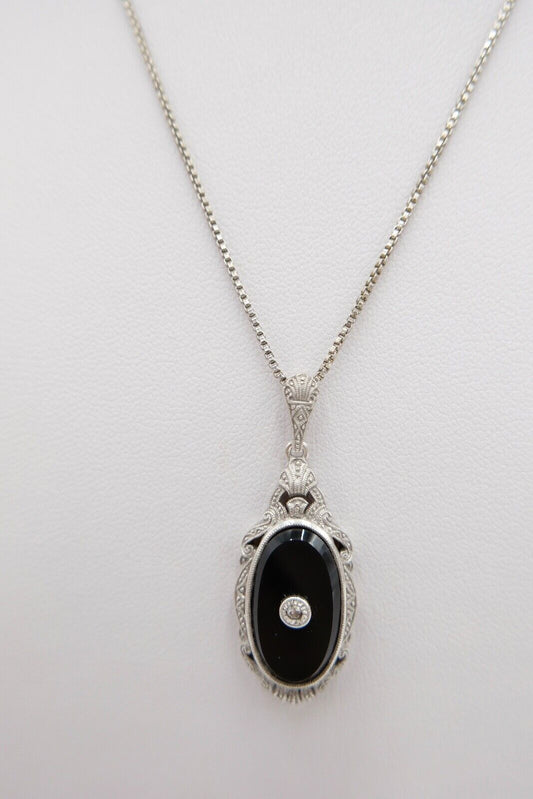 ART DECO Silber Anhänger mit Onyx und Diamant 30-40er Jahre