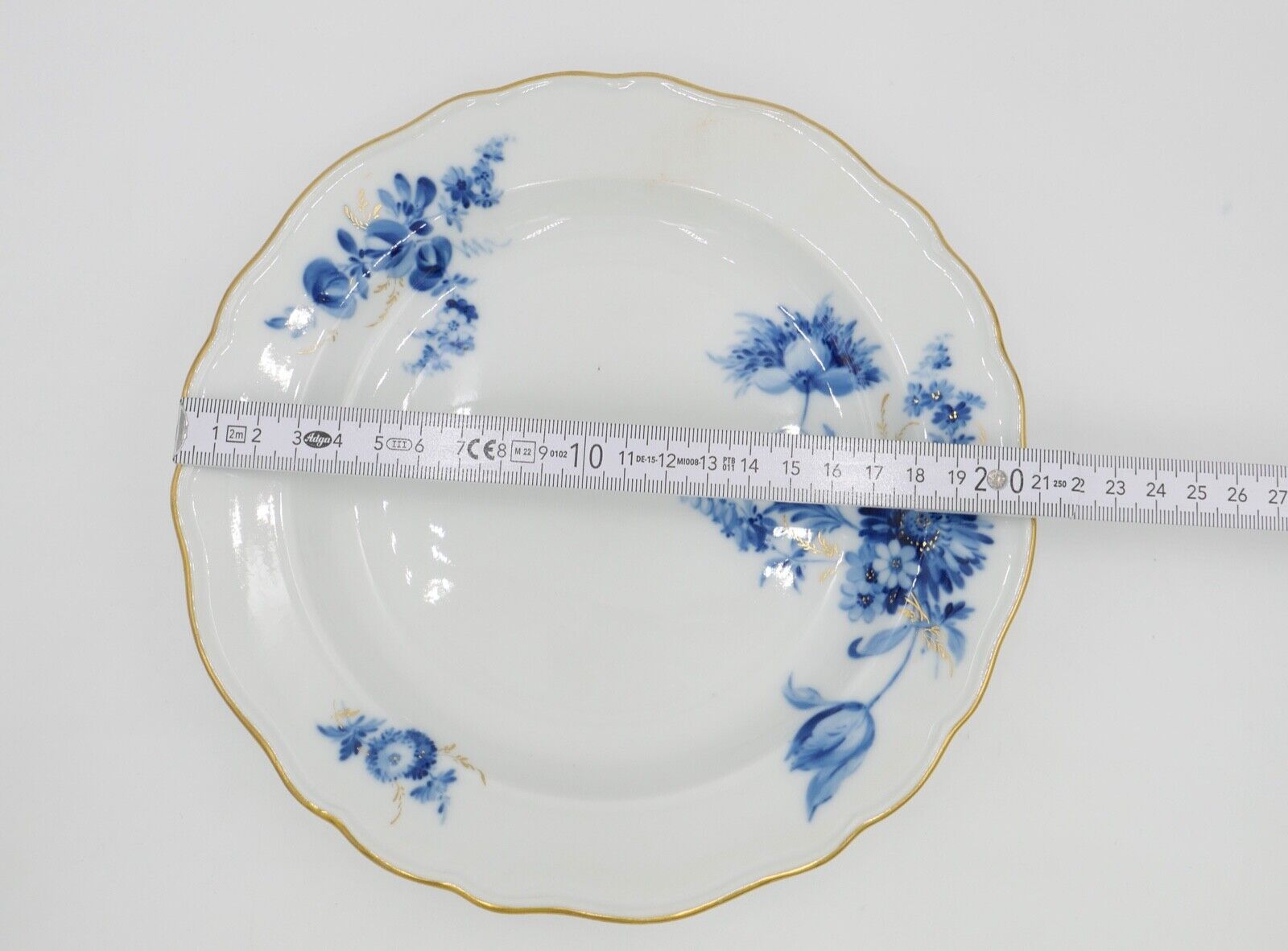 Meissen Kuchenteller Dessertteller Teller Ø21cm Goldrand blaue Blumen Goldgräser