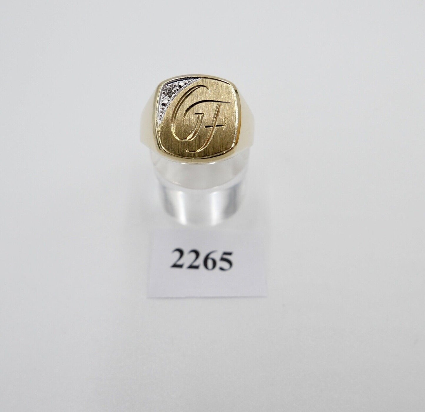 80er Gold Siegelring mit Diamant 333 8K Herrenring Gr. 74 Monogramm Initialen GF