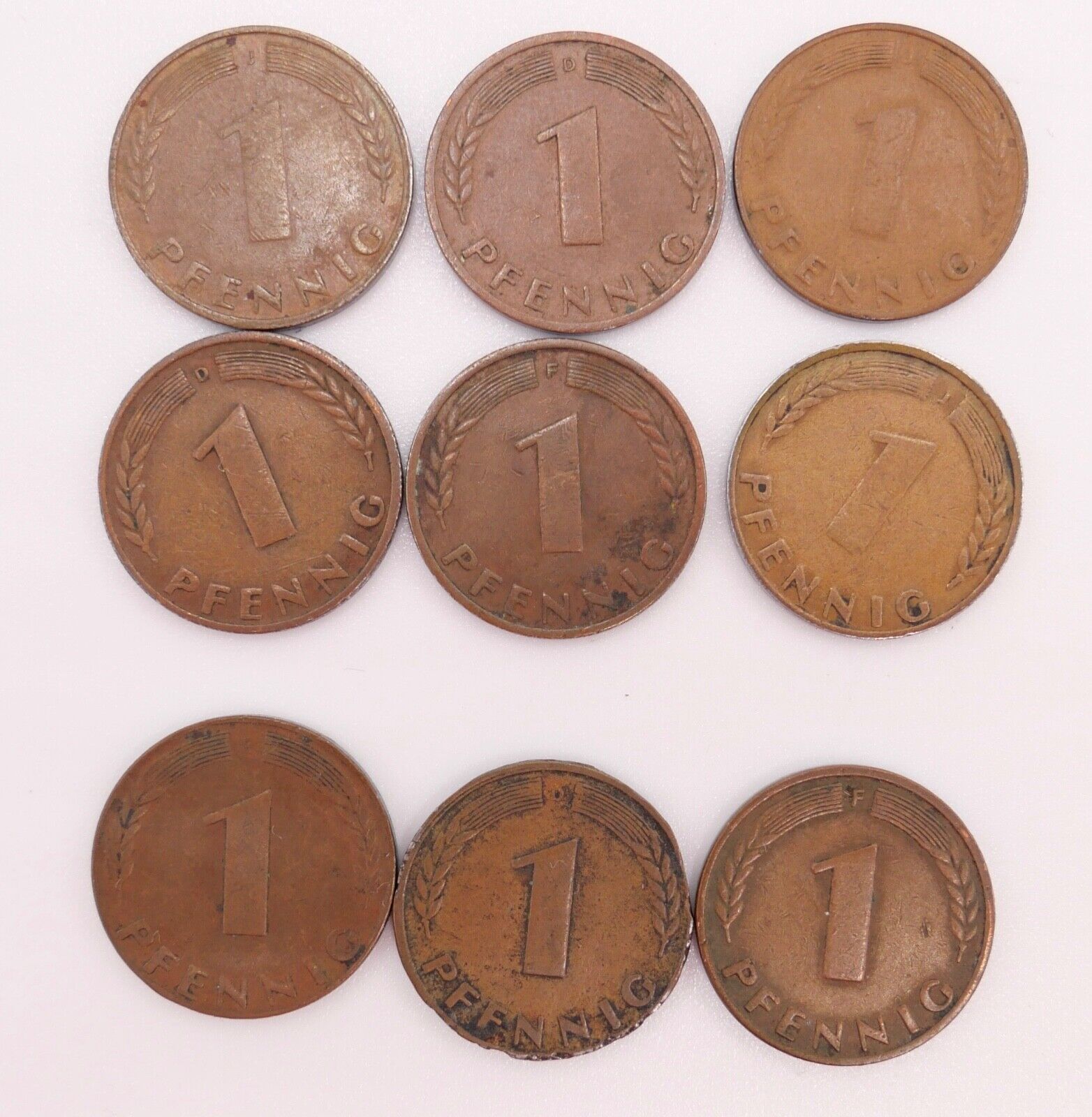 Posten LOT 1 9x 1 Pfennig 1948 & 1949 Jäger J. 376