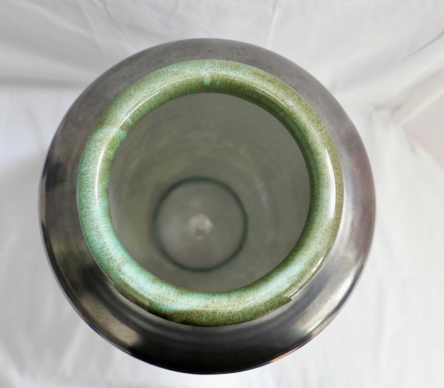 1950-60er Karlsruhe Majolika Keramik Martha Katzer Blumenvase 5510 in Grün 37 cm