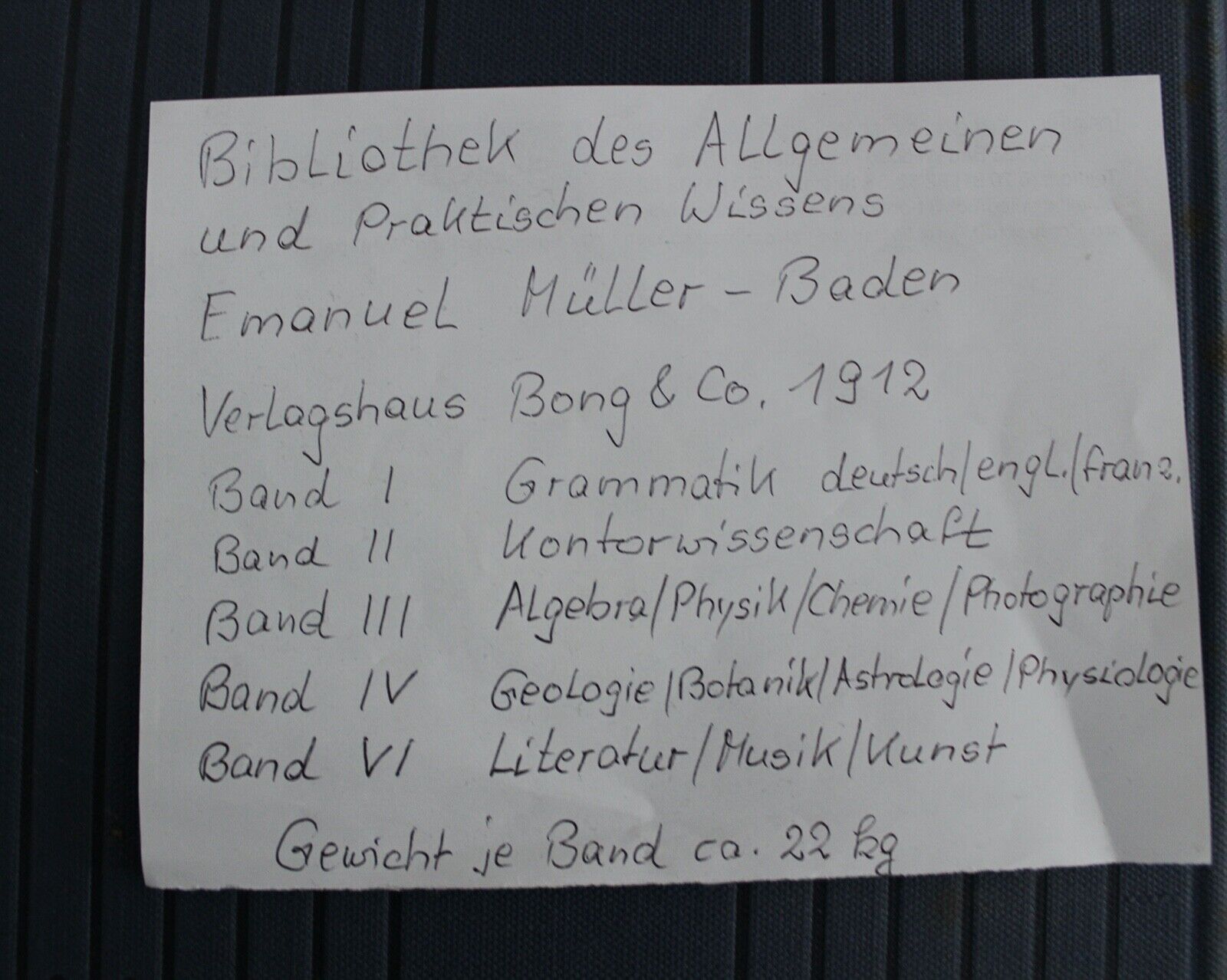 Bibliothek des allgemeinen und praktischen Wissens Band 1-6 aus 1912 BONG Verlag