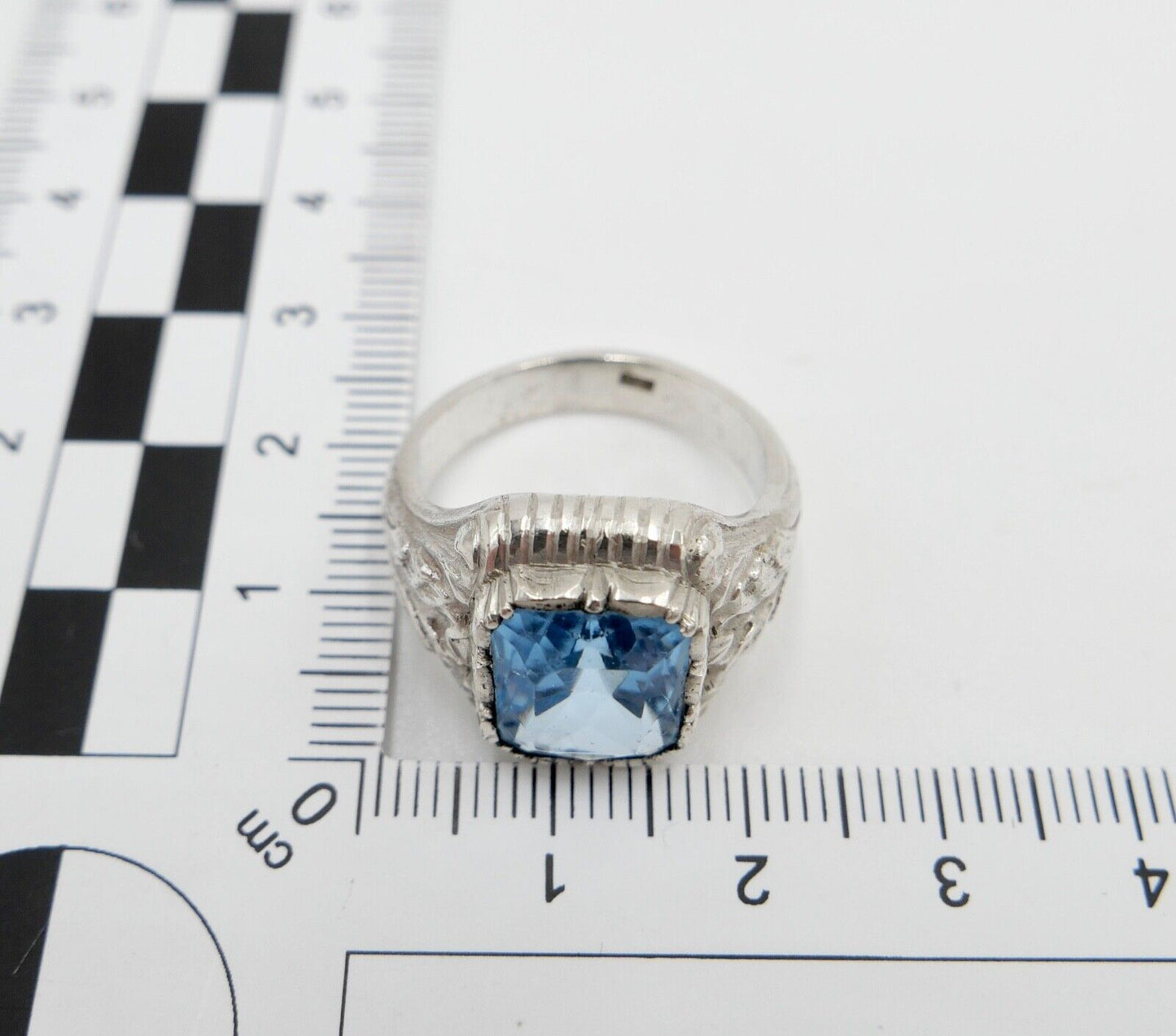 Massiver JUGENDSTIL Herren Damen Ring 835 Silber Gr. 60 floral Glasstein Blau