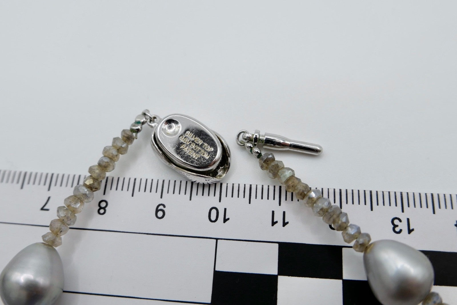 Elegante Labradorit Perlenkette Silber Collier Grau Barockperlen S.S.V. BOTTOM