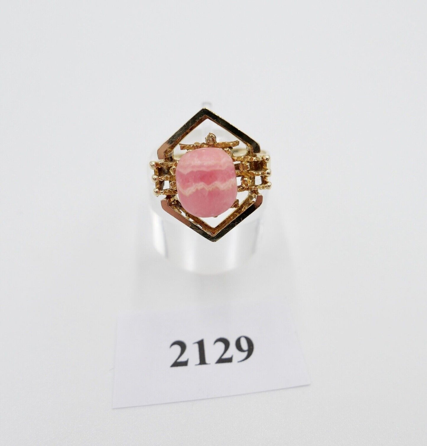 1980er Gold Ring 585 14K mit Rosa Rhodochrosit Gr. 60 Damenring rautenförmig