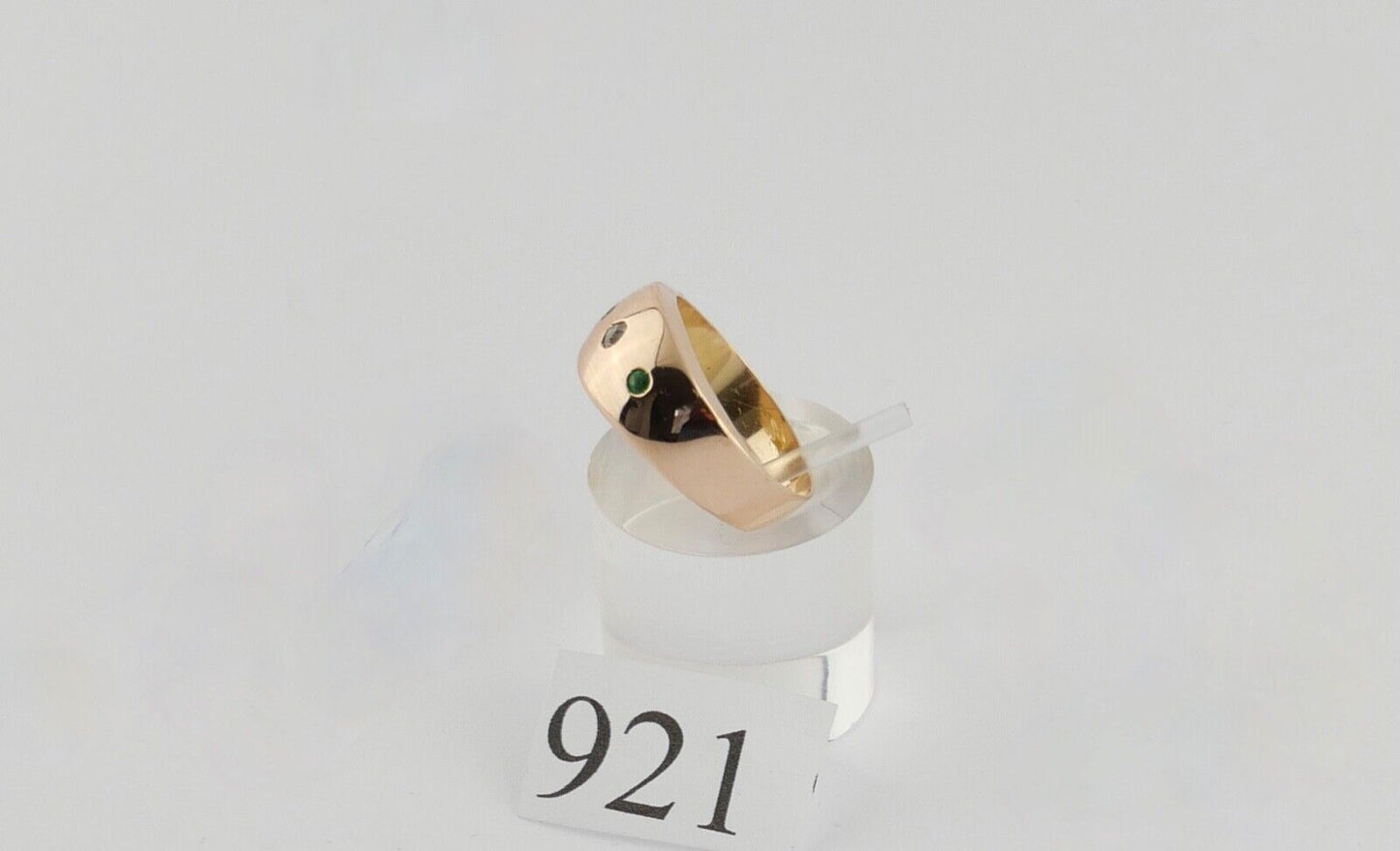 Antiker Rotgold Ring 19 Jh. 585 14K Gr. 58 Smaragd & Diamant