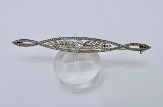 Floral antik Jugendstil Brosche Diamant 750 Gold Platin Altschliff Rosen 1,04Ctw