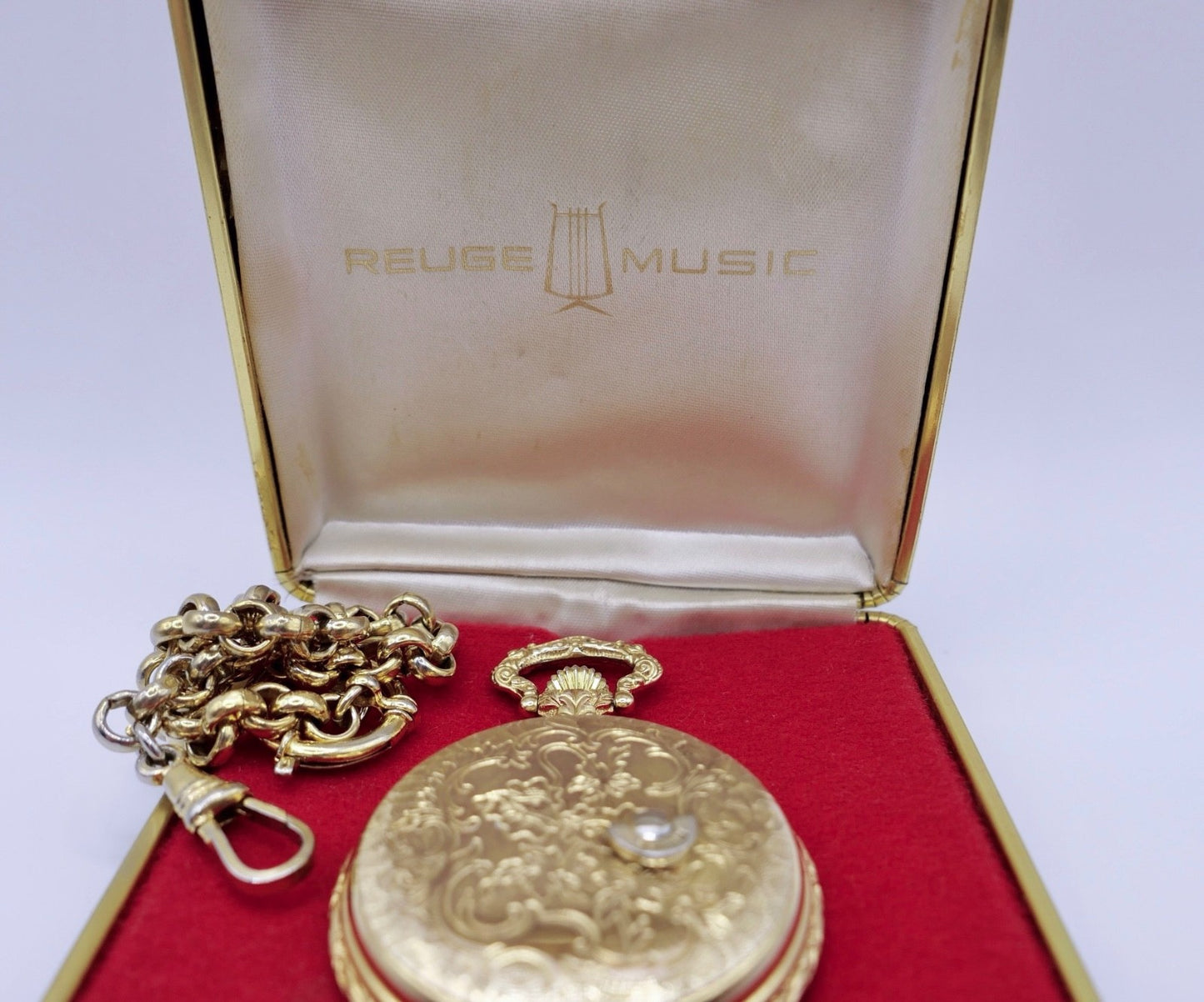 Reuge 1615 Musik Spieluhr Taschenuhr Gold Plated 17 Jewels Melodie Swiss Made
