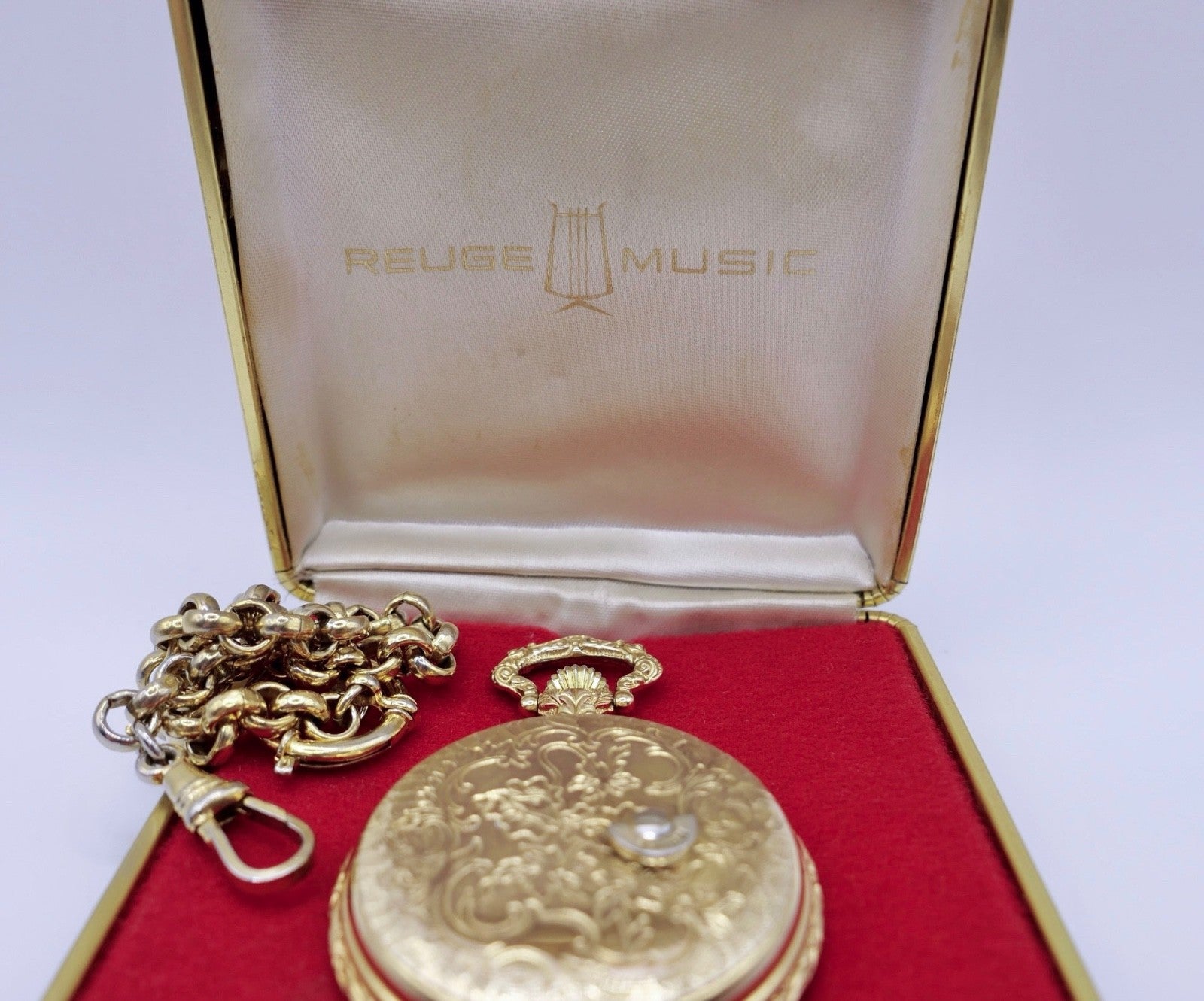 Reuge 1615 Musik Spieluhr Taschenuhr Gold Plated 17 Jewels Melodie Swiss Made