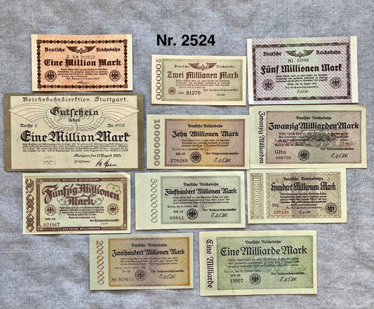 Posten 11x Inflation Geldscheine Banknoten Mio Mrd Mark UNC Reichsbahn Berlin