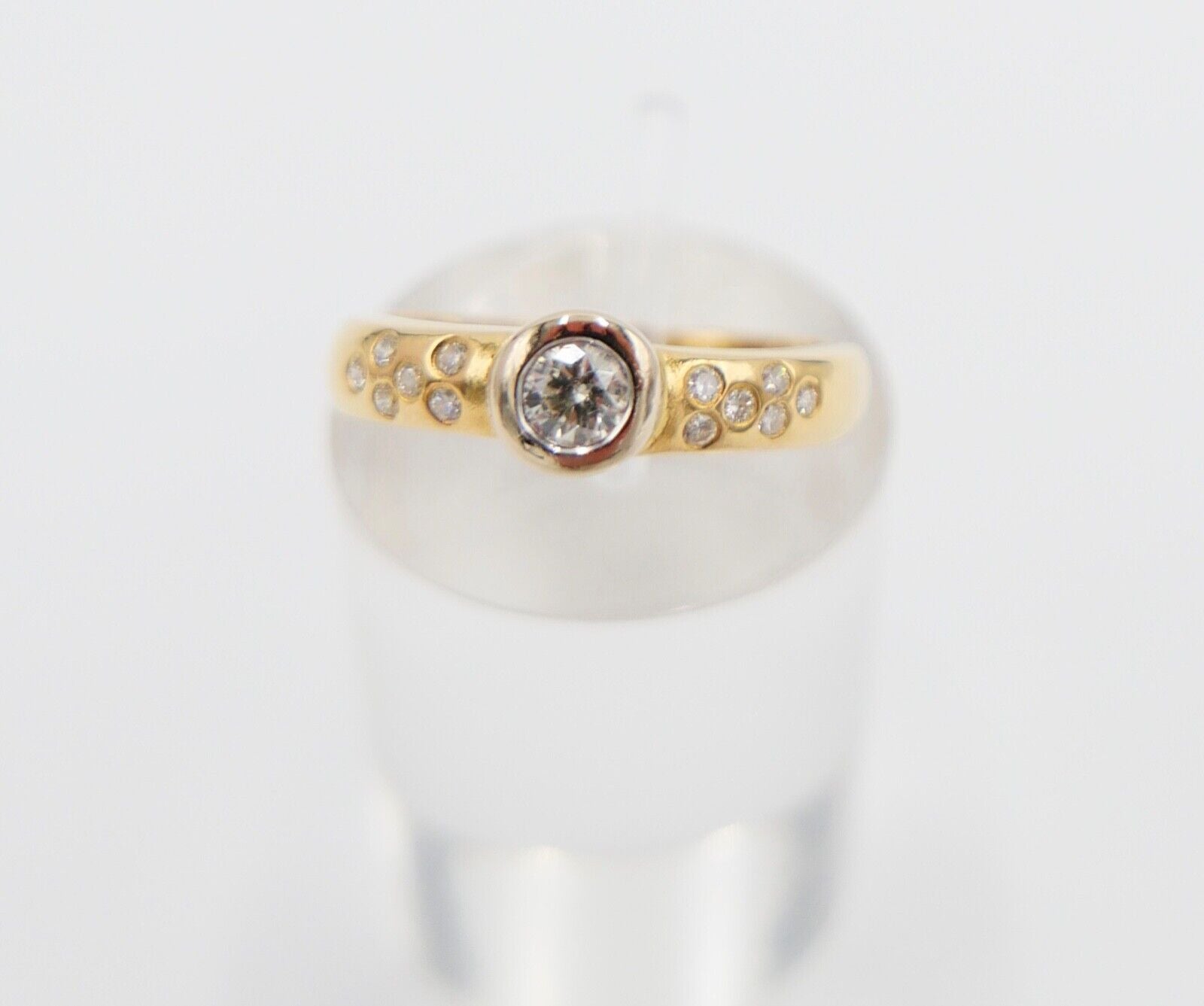 Eleganter Bicolor Gelb/Weiß Gold Ring 0,32 Ct  SI Brillant 750 18K Gr. 53