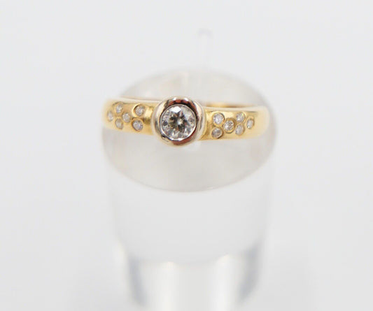 Eleganter Bicolor Gelb/Weiß Gold Ring 0,32 Ct  SI Brillant 750 18K Gr. 53