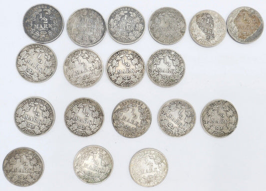 18x 1/2 Mark Jäger 16 / J.16 Silber 1905-1918 ss-stg sehr schön - Stempelglanz