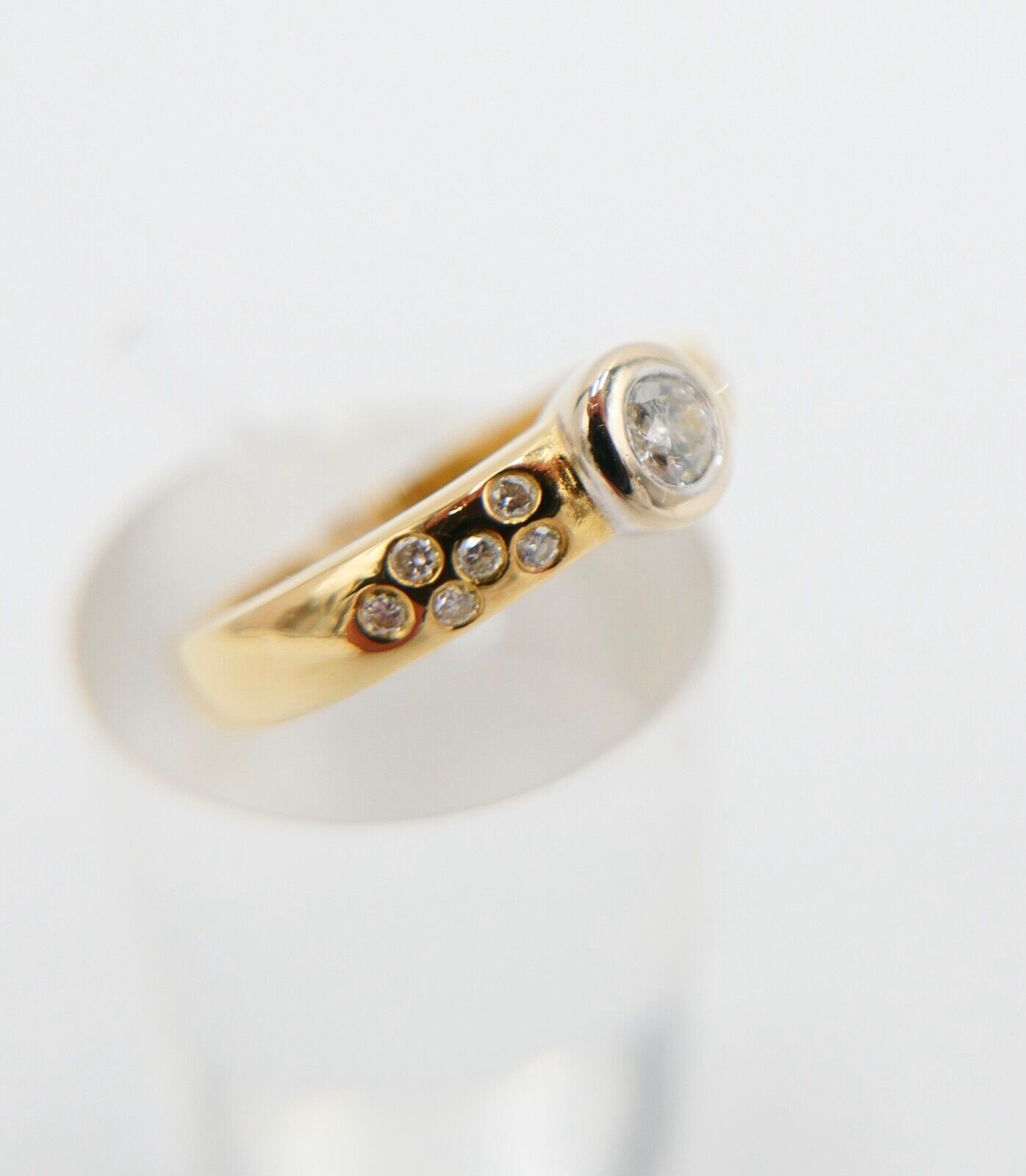 Eleganter Bicolor Gelb/Weiß Gold Ring 0,32 Ct  SI Brillant 750 18K Gr. 53