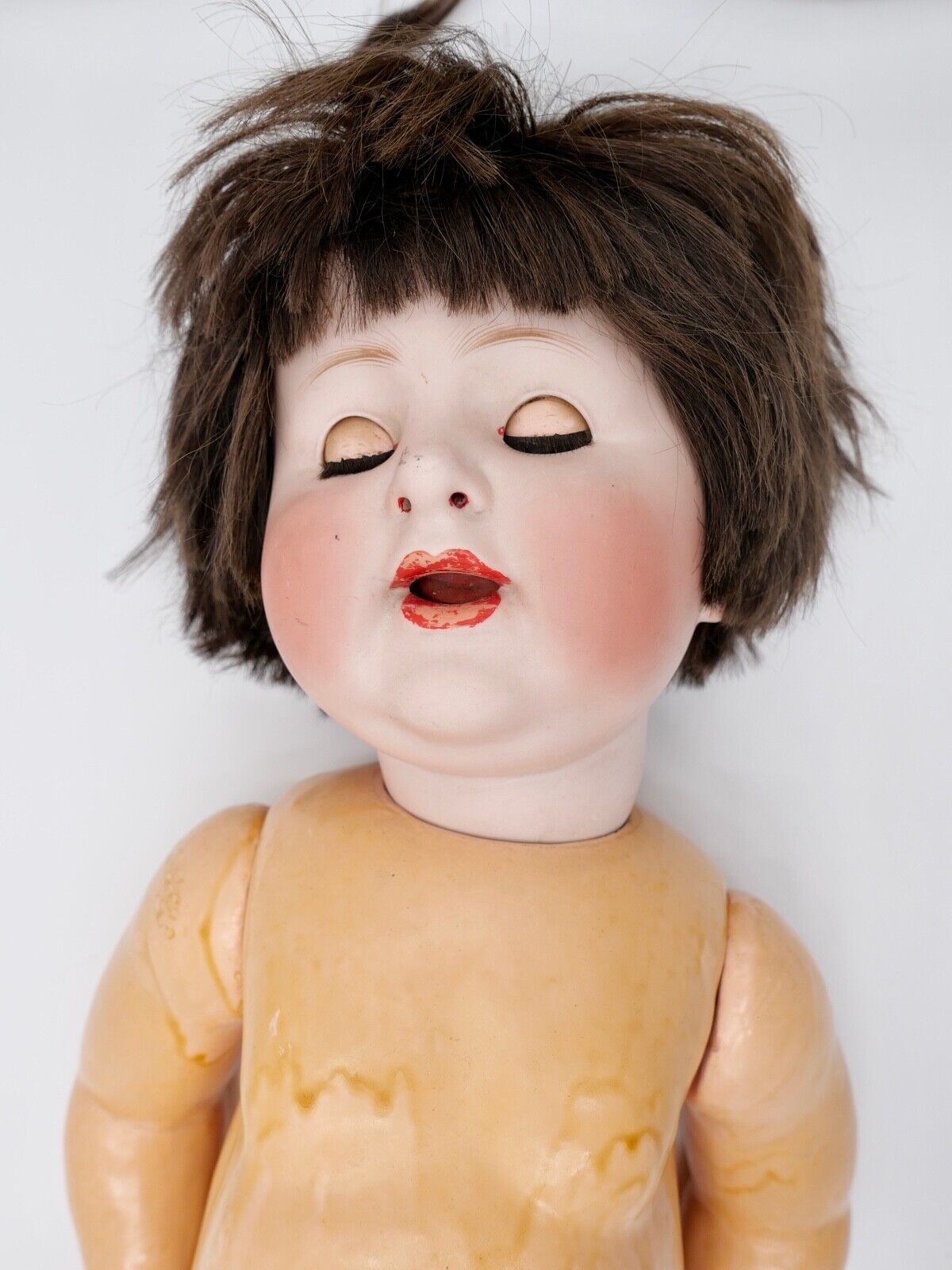 Antike Puppe Porzellan Kopf old doll 66 cm made in Germany Schlafaugen