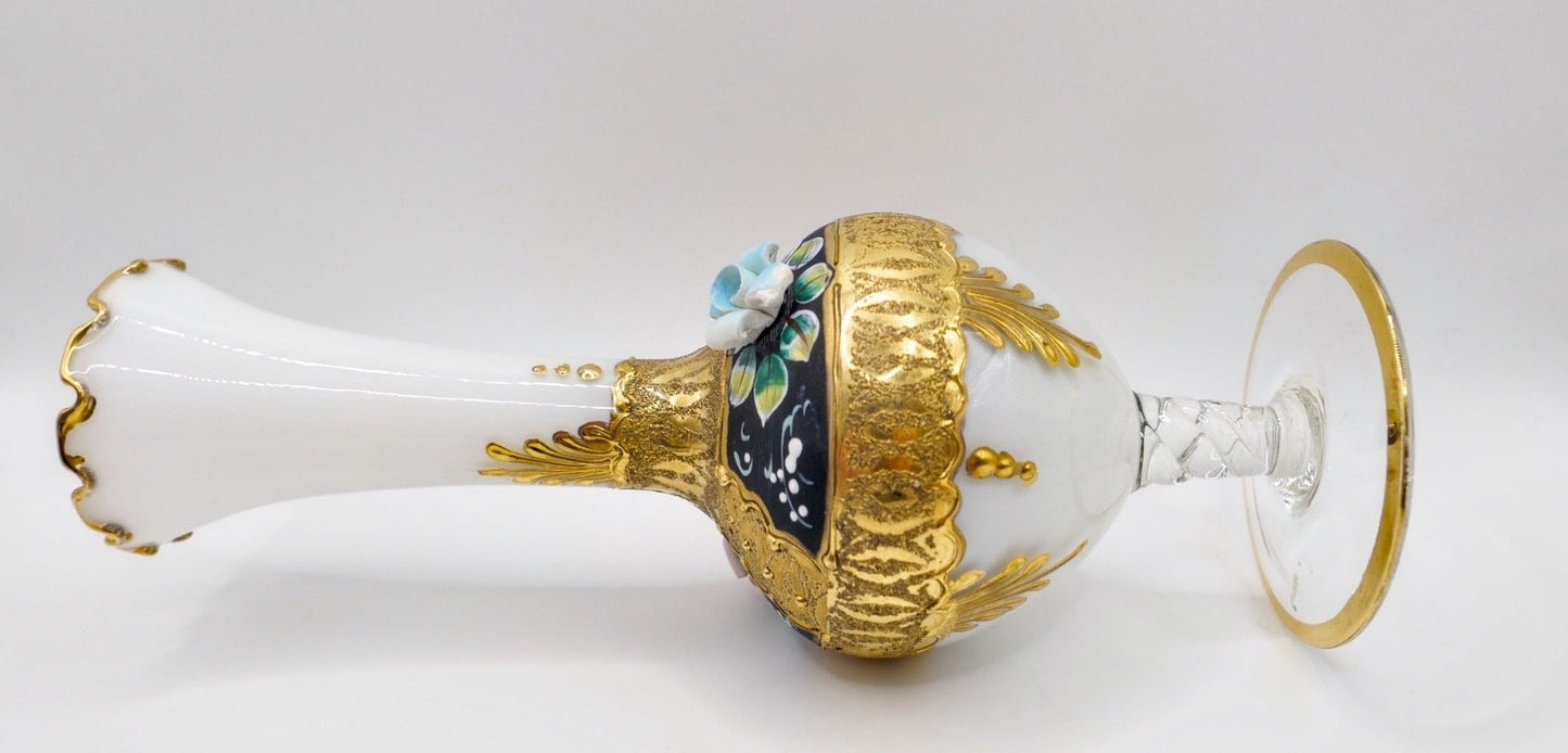kleine Glas Vase Murano oder böhmisch 21,5 cm Gold Blumen sehr dekorativ