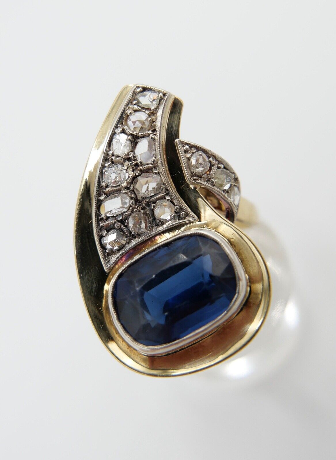 Extravaganter Diamant Damen Gold Ring 585 14K mit blau Stein Gr. 57-58