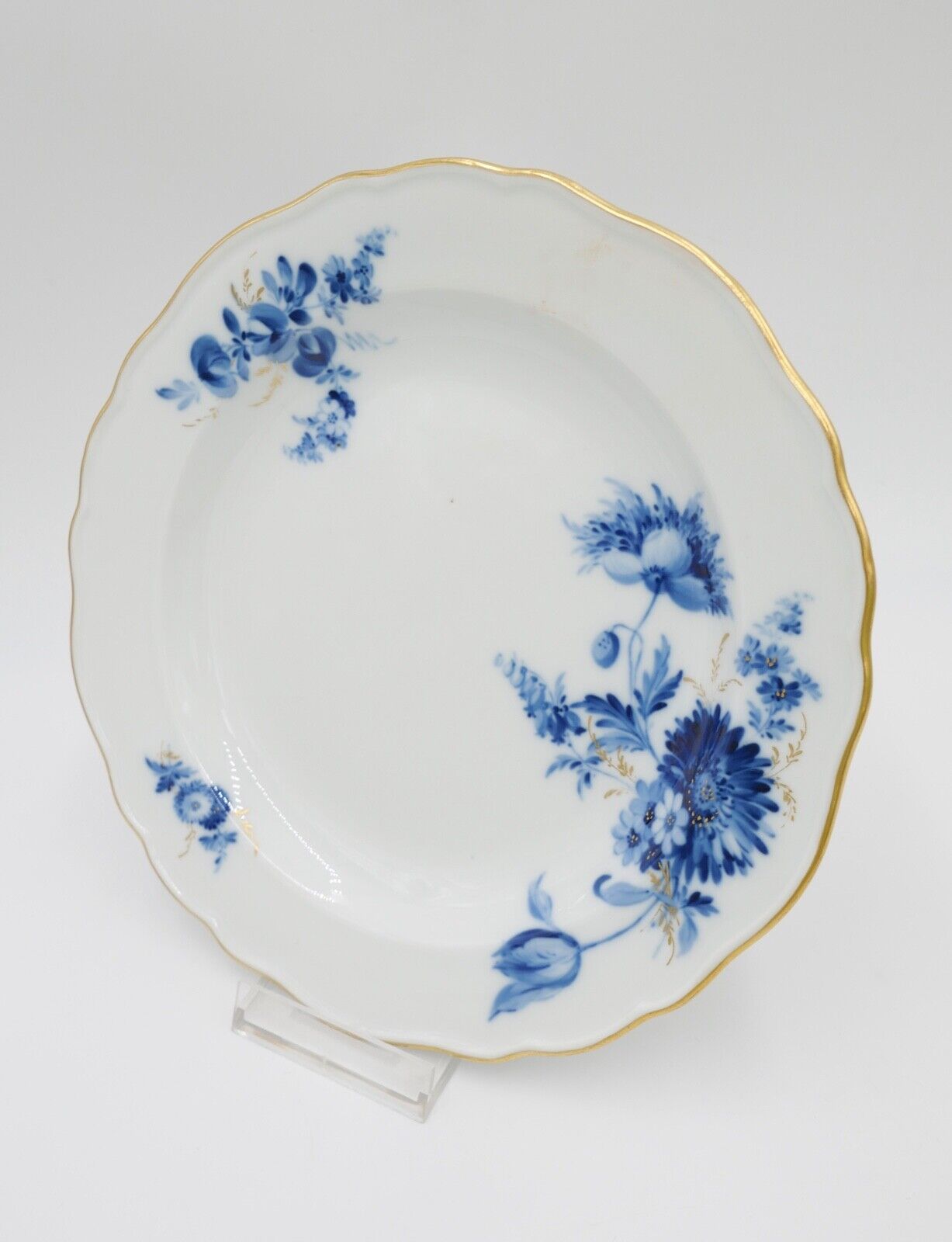 Meissen Kuchenteller Dessertteller Teller Ø21cm Goldrand blaue Blumen Goldgräser