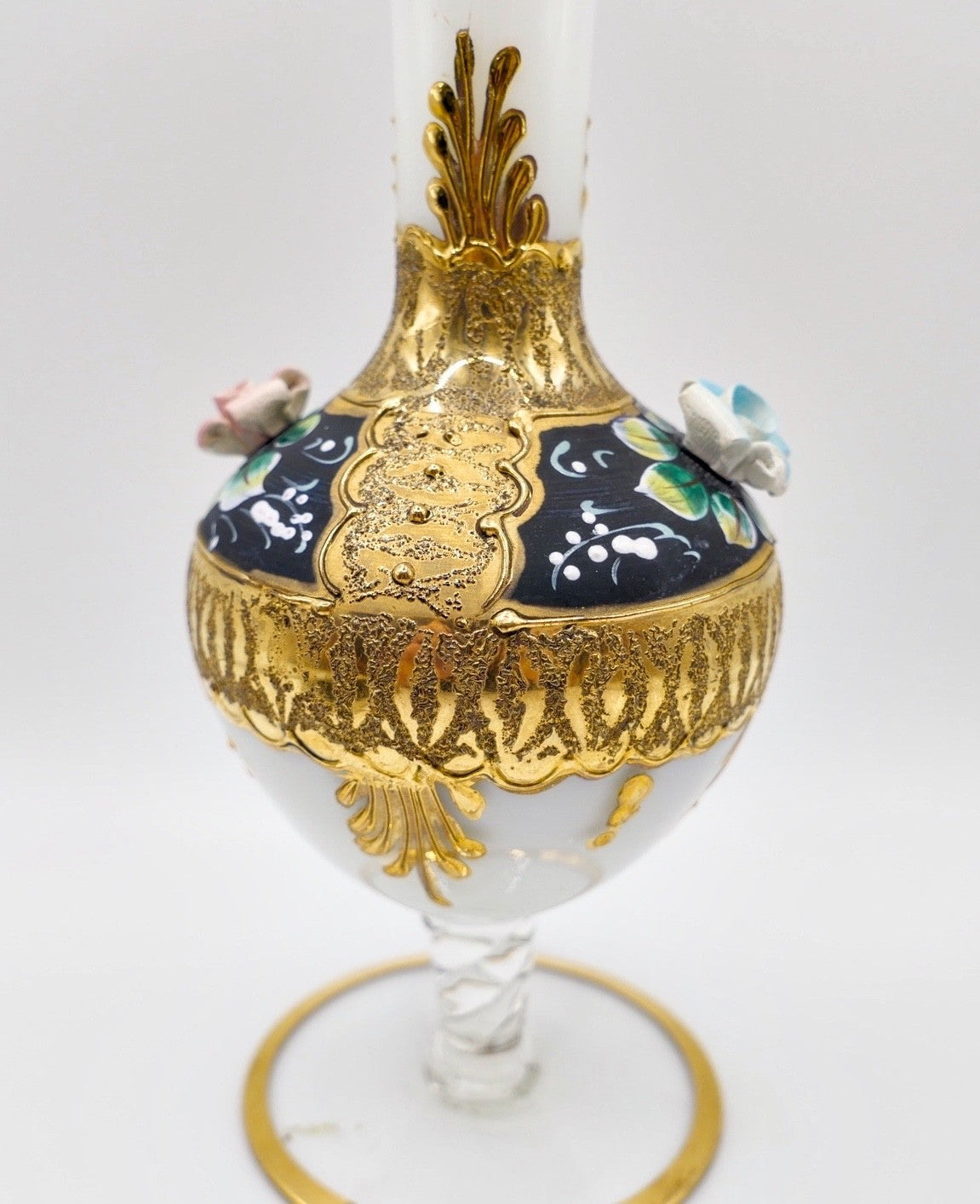 kleine Glas Vase Murano oder böhmisch 21,5 cm Gold Blumen sehr dekorativ