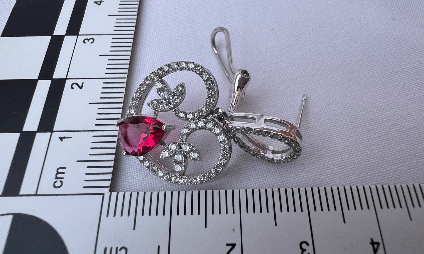 LUXURIÖSES 925 Silber Zirkonia Rubin Schmuck Set "Armband Ring Ohrringe Collier“ - Antikhandel-Stuttgart