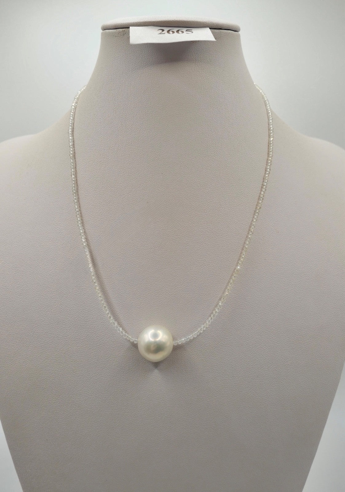 Elegante Kette mit großer Barockperle & Bergkristall 50 cm Silberverschluss
