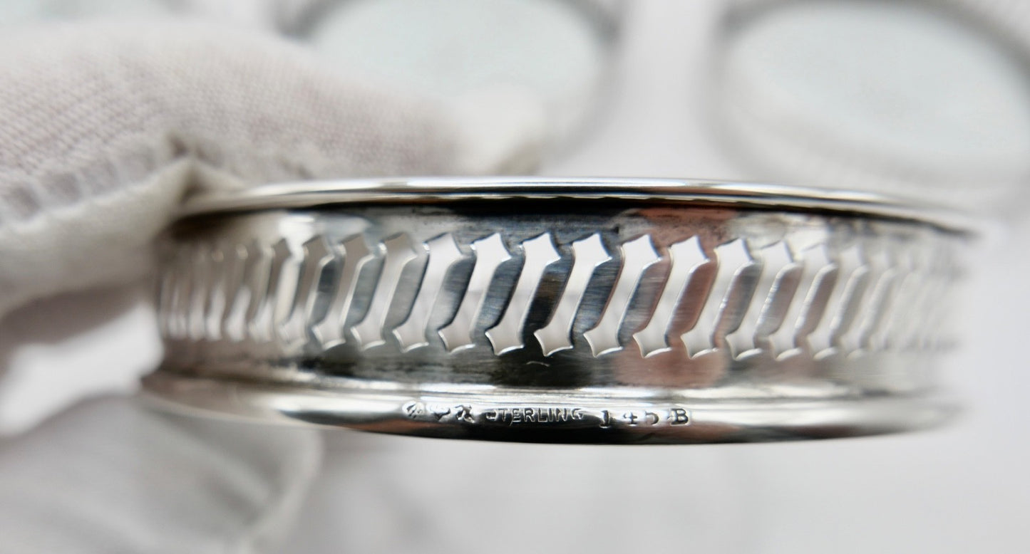 6 Glas Untersetzer Sterling Silber mit Kristall 145B