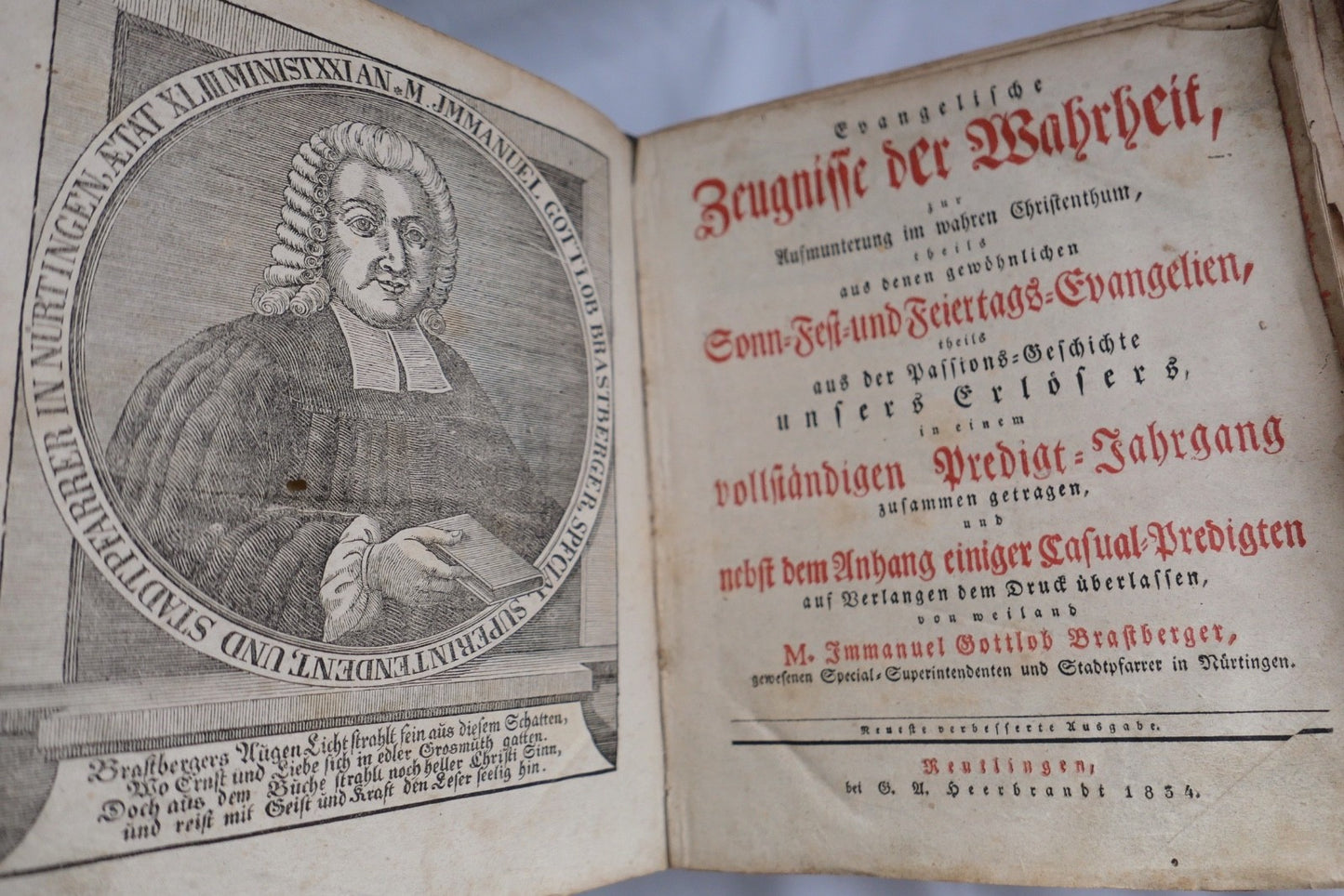 Antike Bibel 1834 Brastberger Evangelische Zeugnisse der Wahrheit Reutlingen
