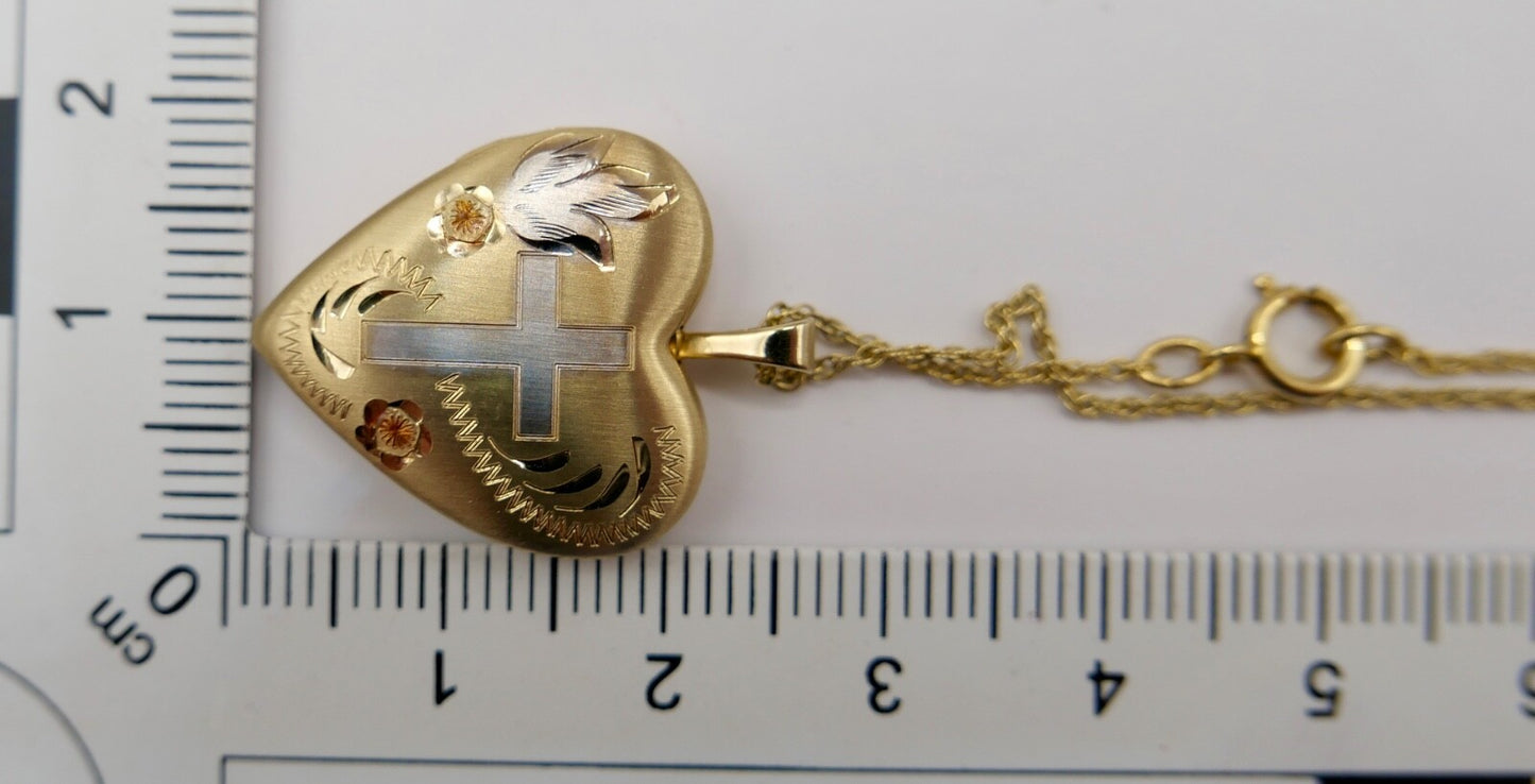 60er Kette 14K GF Herz Anhänger Christlichem Kreuz USA Foto Medaillon NEUwertig
