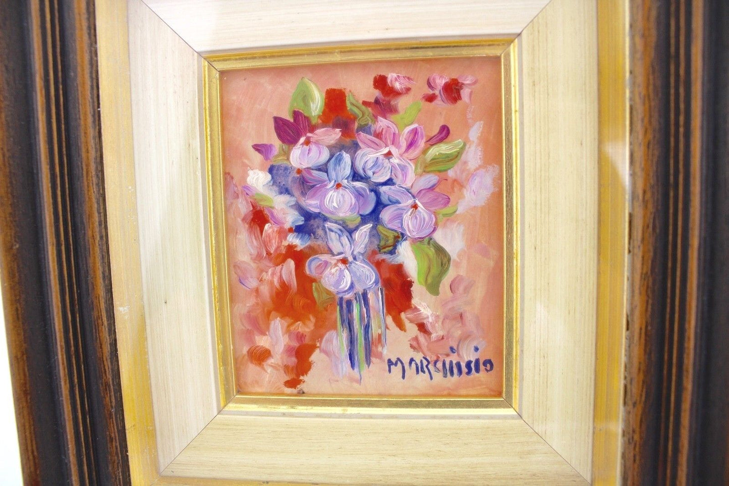 Ölgemälde signiert " MARCHISIO " Blumenstillleben 25x23 1975 mit Rahmen