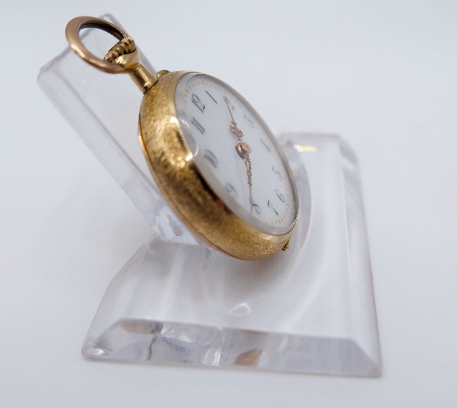 Antike Florale Gold Taschenuhr 14K 585 Remontoir Emaile um 1900 open face