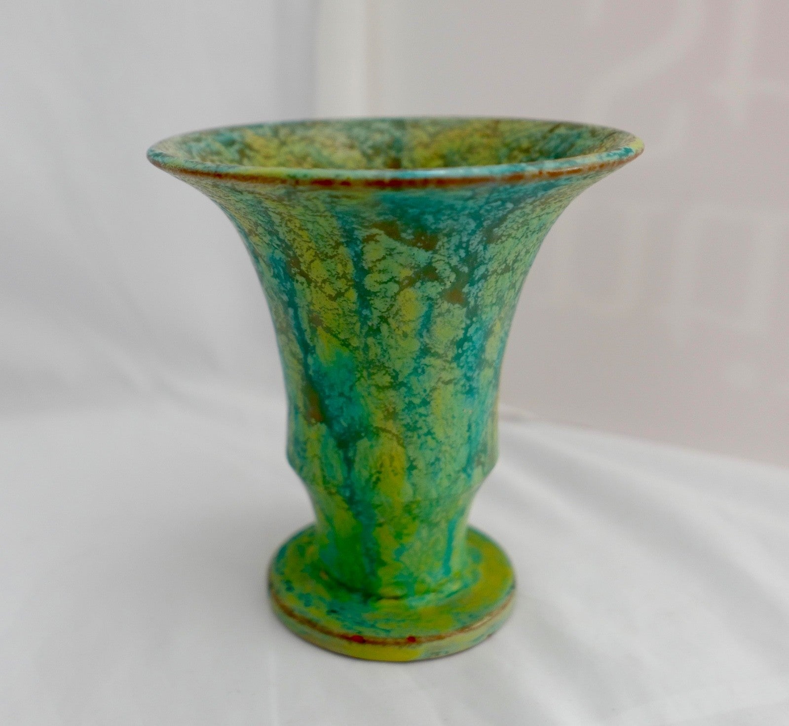 60er  70er Keramik Gerhard Liebenthron Blumenvase in grün gelb 14 cm