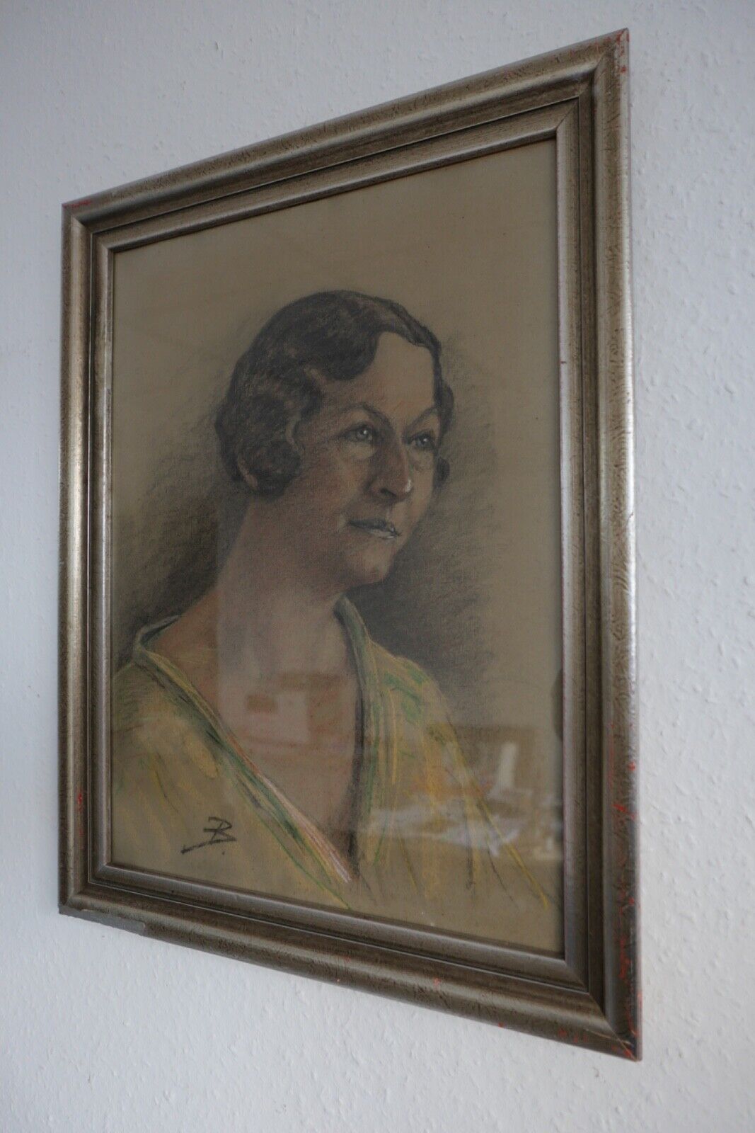 Gemälde / Zeichnung Portrait Frau 1930-1940er Jahre 59x46cm Signiert B.