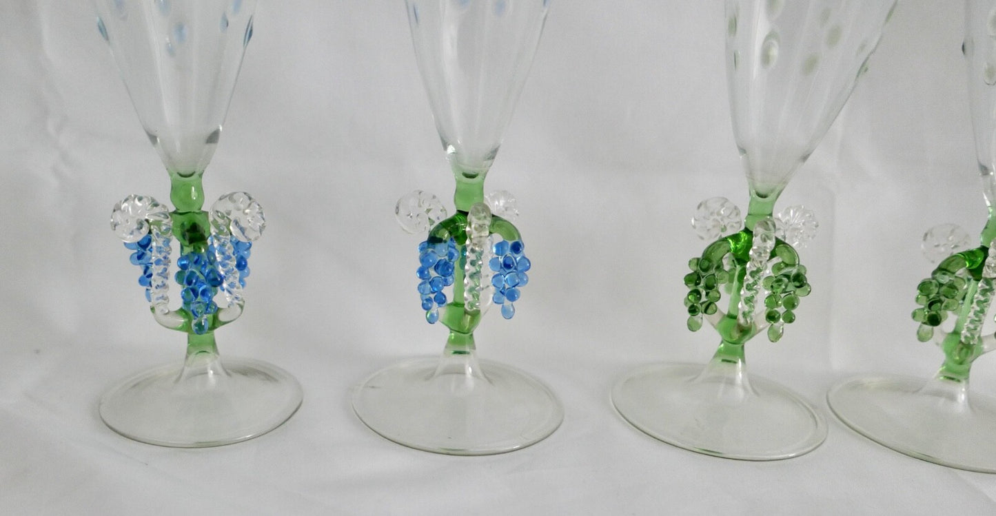 6x Lauscha Bimini Sekt Glas Gläser Set Art Deco 17 cm buntes Traubenmotiv