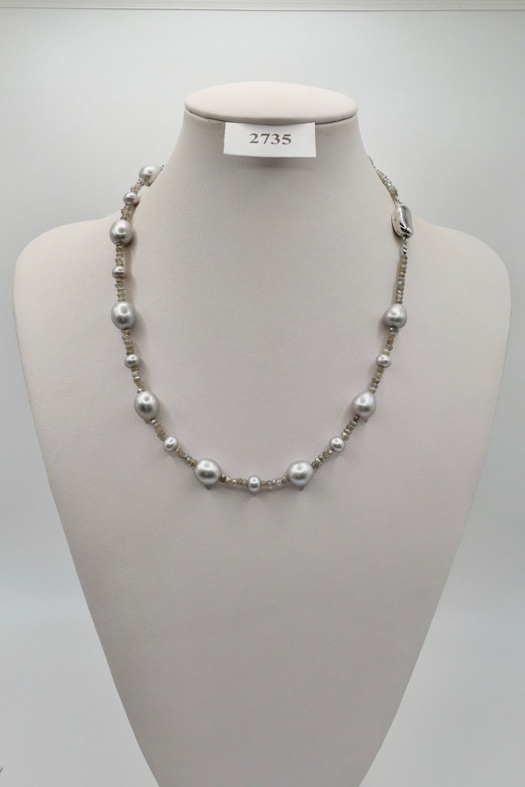 Elegante Labradorit Perlenkette Silber Collier Grau Barockperlen S.S.V. BOTTOM