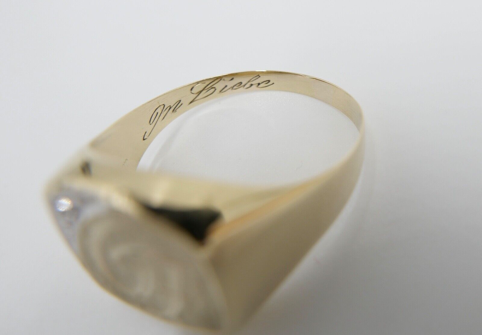 80er Gold Siegelring mit Diamant 333 8K Herrenring Gr. 74 Monogramm Initialen GF