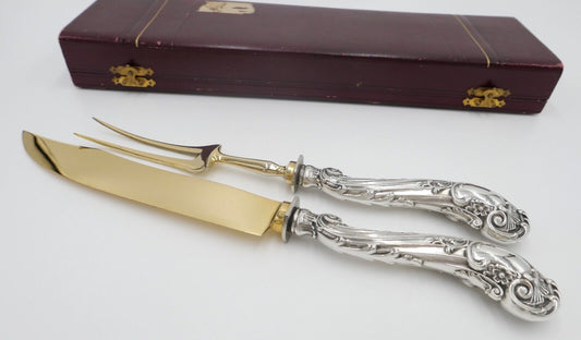 2 Tlg. antik Besteck Jugendstil um 1900 Silber 800 vergoldet original Etui