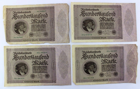 4x Ro. 82b  Banknote 100000 Mark 1923 old Bill  