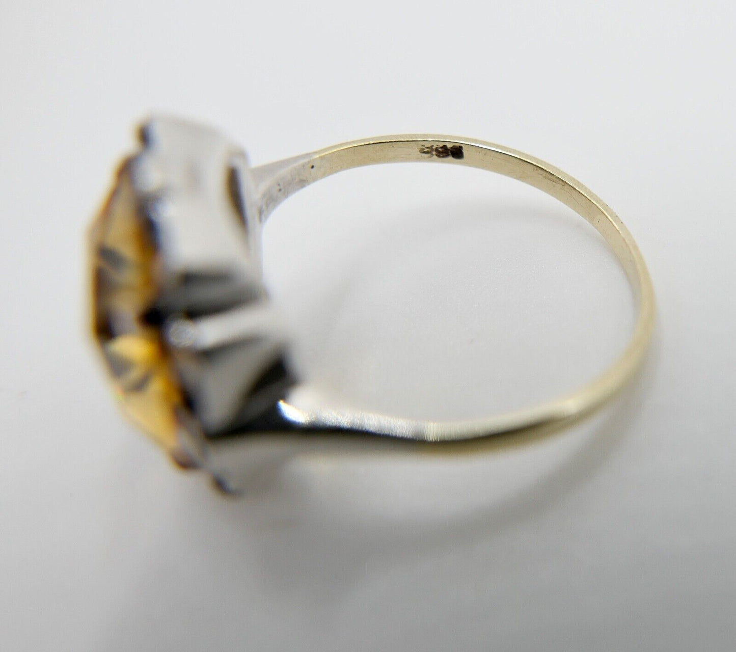 50er Jahre Bicolor Ring 585 Gold & 835 Silber Gr. 55-56 mit Quarz & Markasit