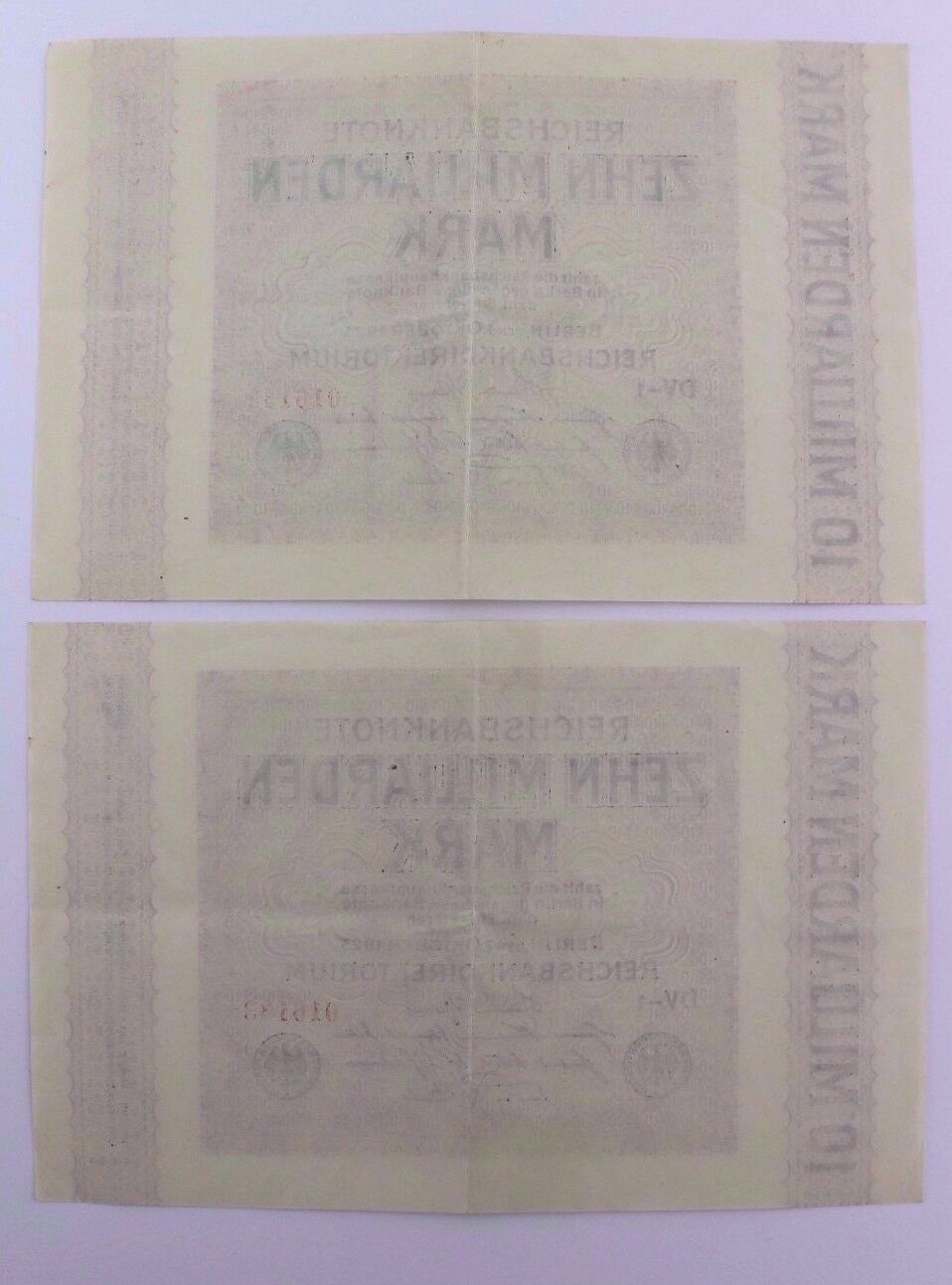 2x Ro. 114a Banknote 10 Milliarden Mark fortlaufende Nummer 1923 TOP old Bill