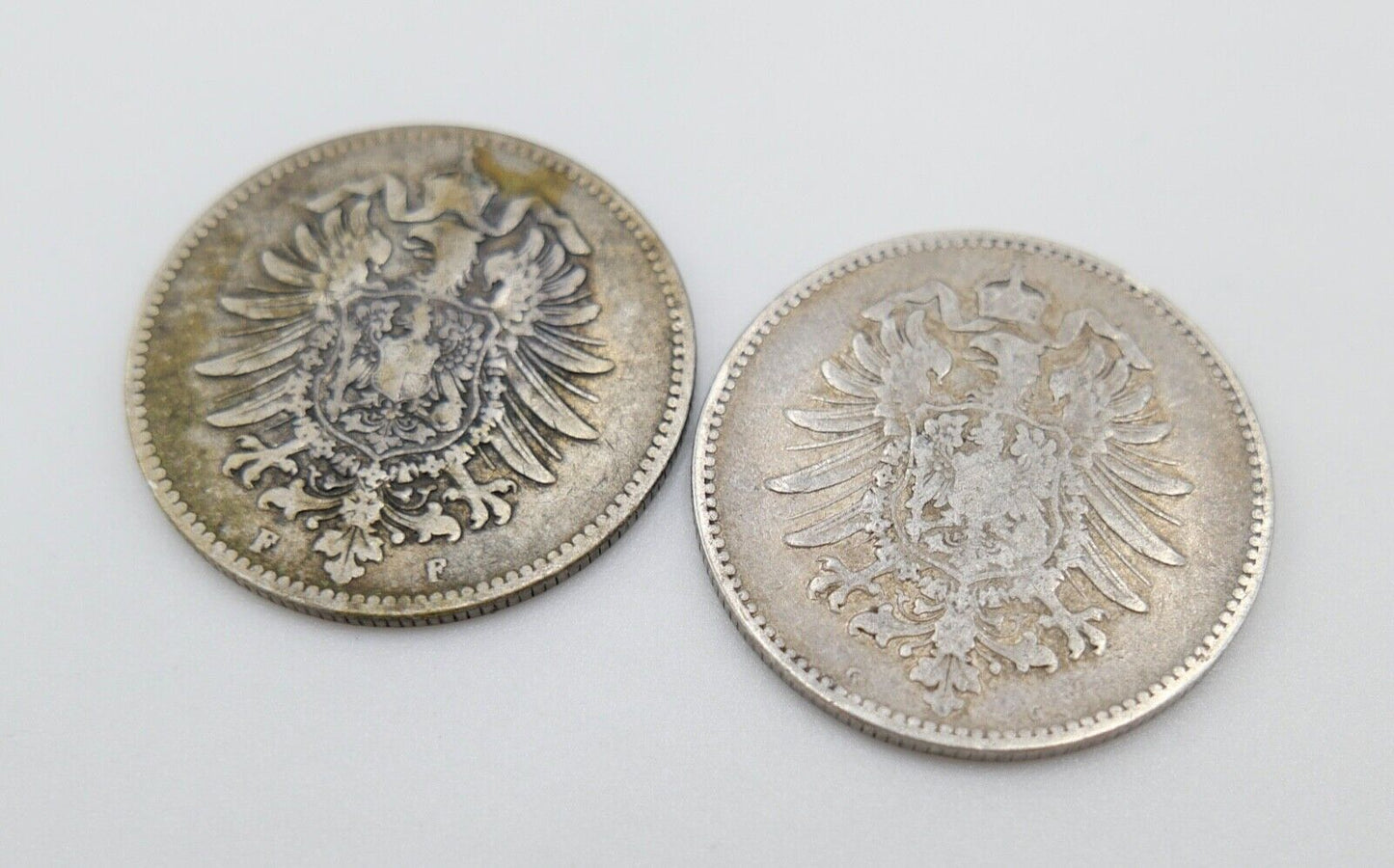 2x 1 Mark Deutsches Reich 1874 F G  Jäger J.9