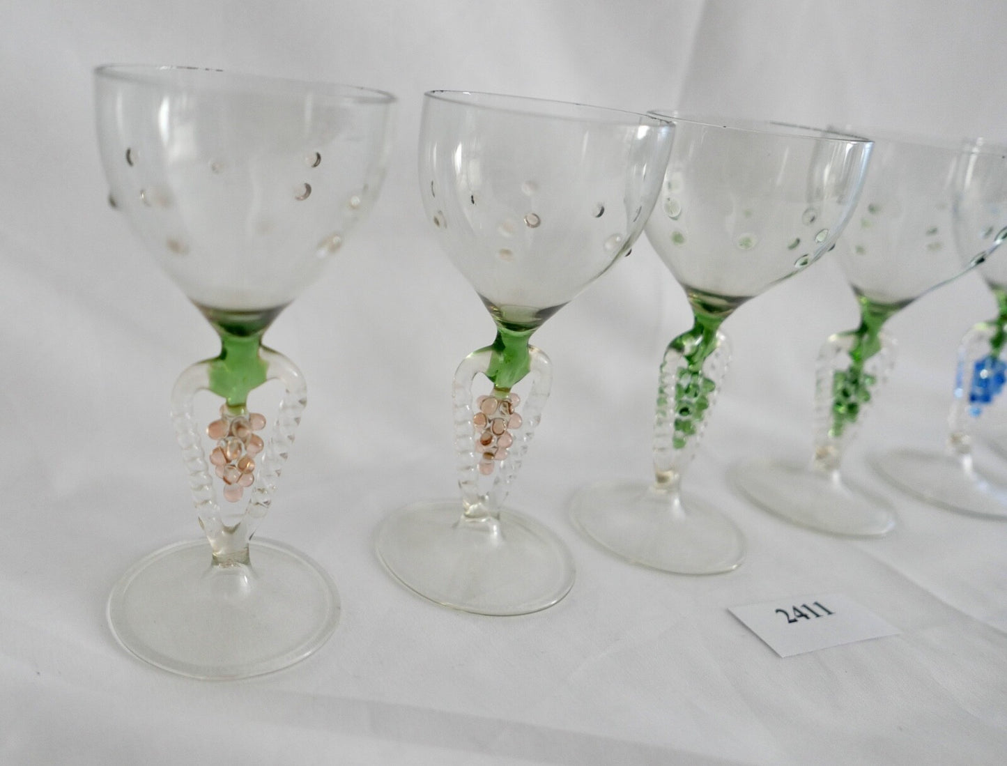 6x Lauscha Bimini Likör Glas Gläser Set Art Deco 10,7 cm buntes Traubenmotiv