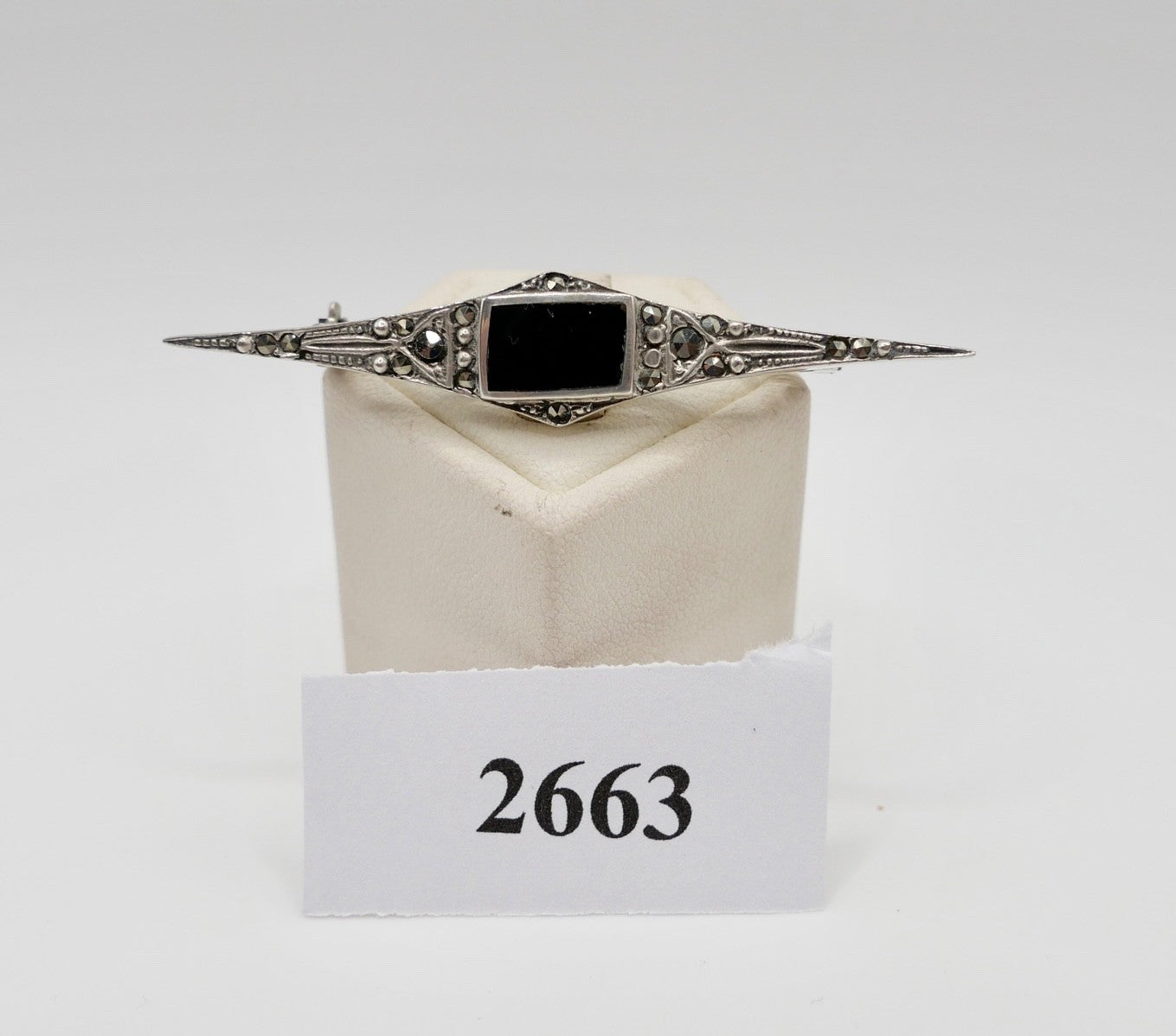 Silber Brosche Art Déco Markasit & Onyx um 1930 Sterling 925 antik