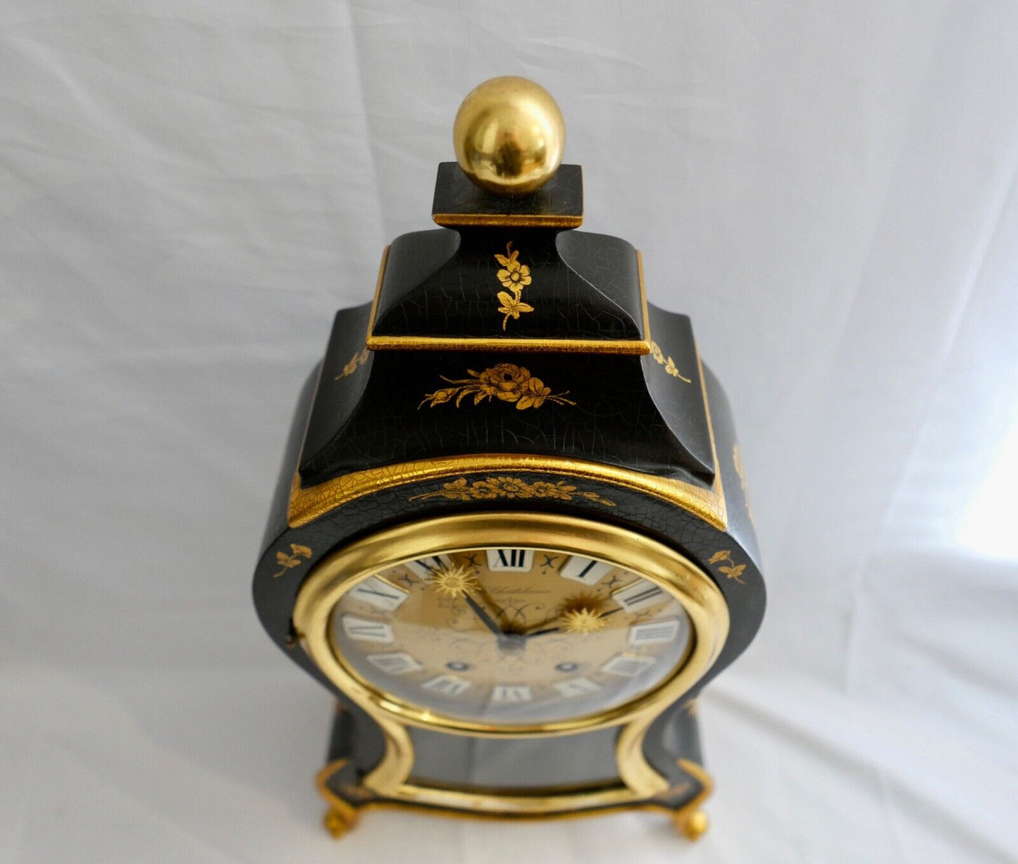 Große Pendule 43cm Tischuhr Kaminuhr La Châtelaine schwarz Gold Stil Louis XVI - Antikhandel-Stuttgart