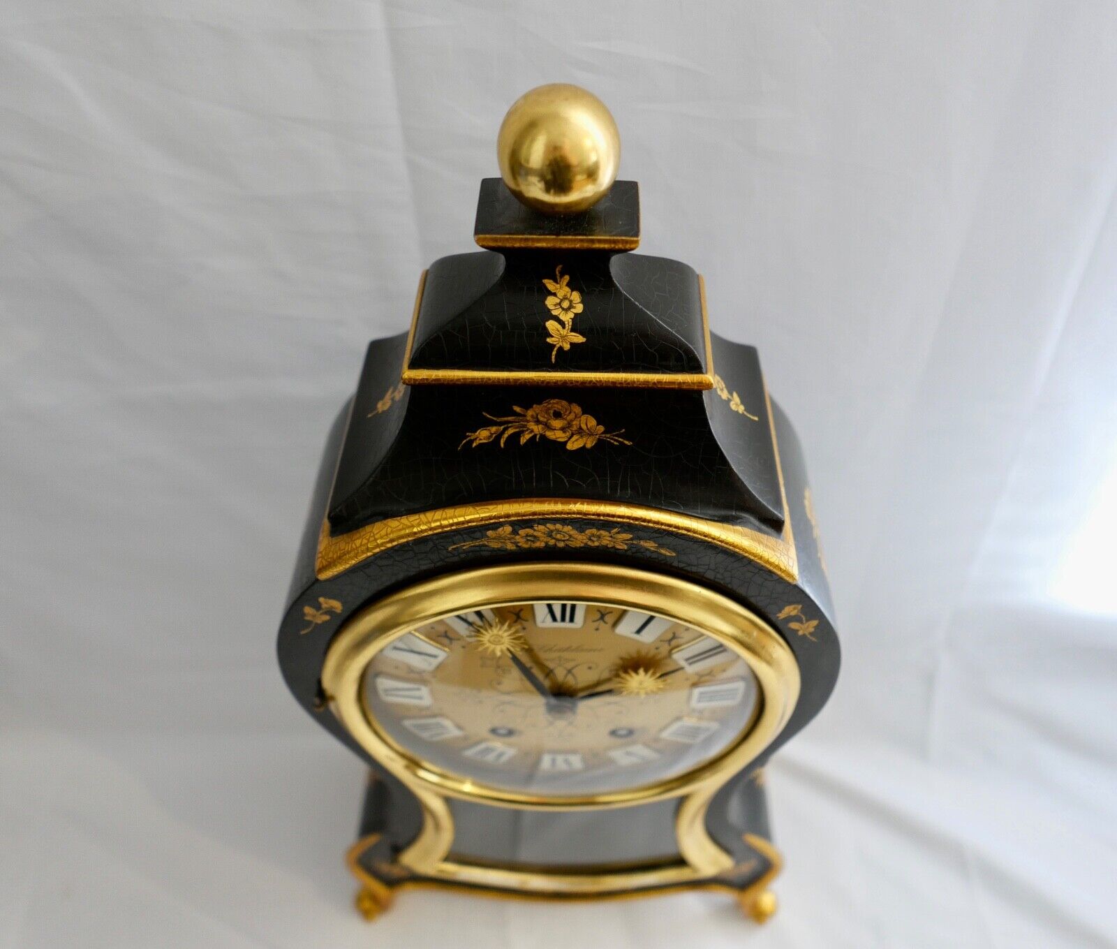 Große Pendule 43cm Tischuhr Kaminuhr La Châtelaine schwarz Gold Stil Louis XVI - Antikhandel-Stuttgart