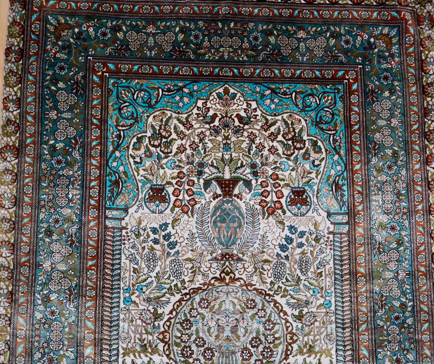 alter feiner Hereke Wandteppich Teppich  172x93 cm Seide Türkei 1 Mio. Knoten Qm