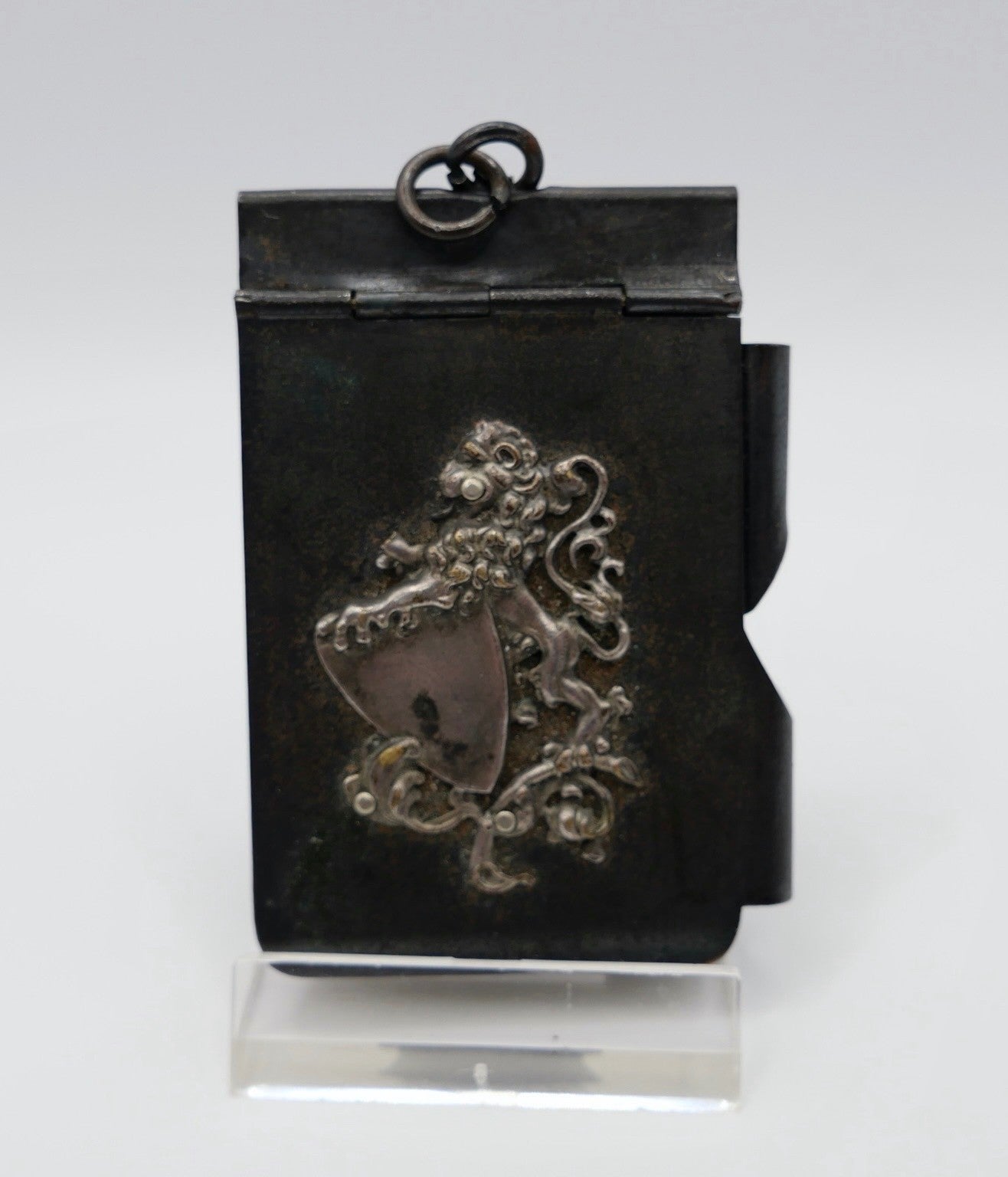 Antikes Chatelaine Notizbuch Metall Löwen-Wappen um 1900 Miniatur-Almanach